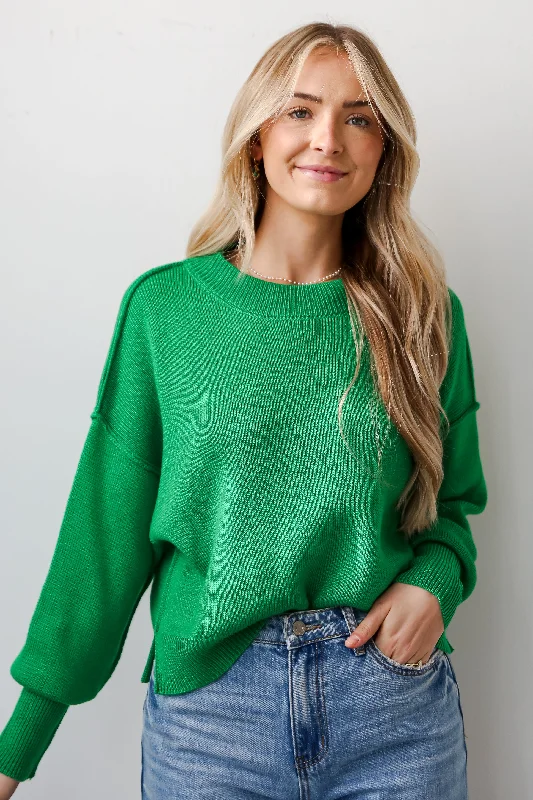 FINAL SALE - Must Be Adored Kelly Green Sweater Boat Neck Shawl Collar Notched Collar