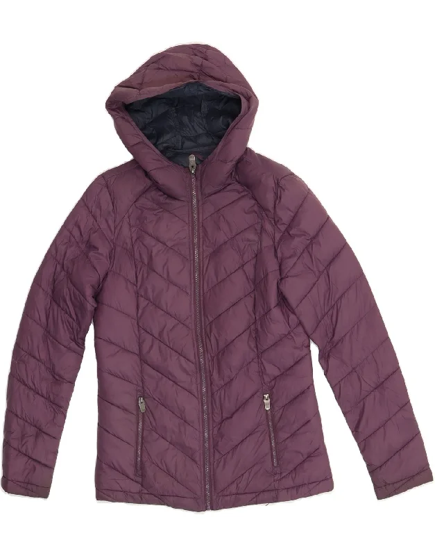 FAT FACE Womens Hooded Padded Jacket UK 8 Small Purple Polyester Front Pockets Side Pockets Patch Pockets