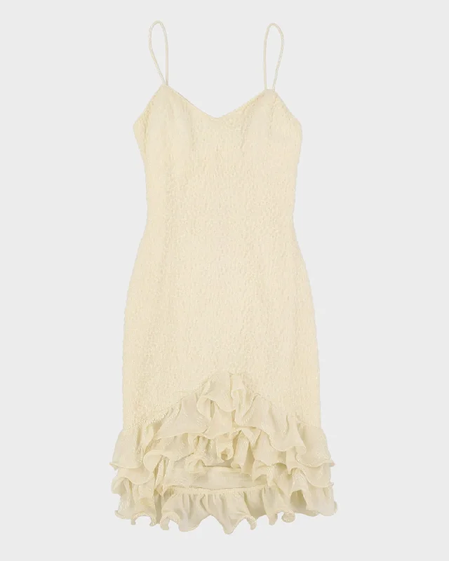Vintage 1990s Cream Metallic Cocktail Dress - S