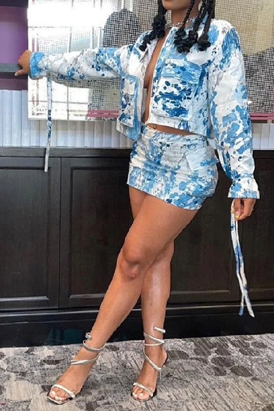 storexq Tie Dye Unique Patch Pocket Skirt Suit chiffon skirt lightweight