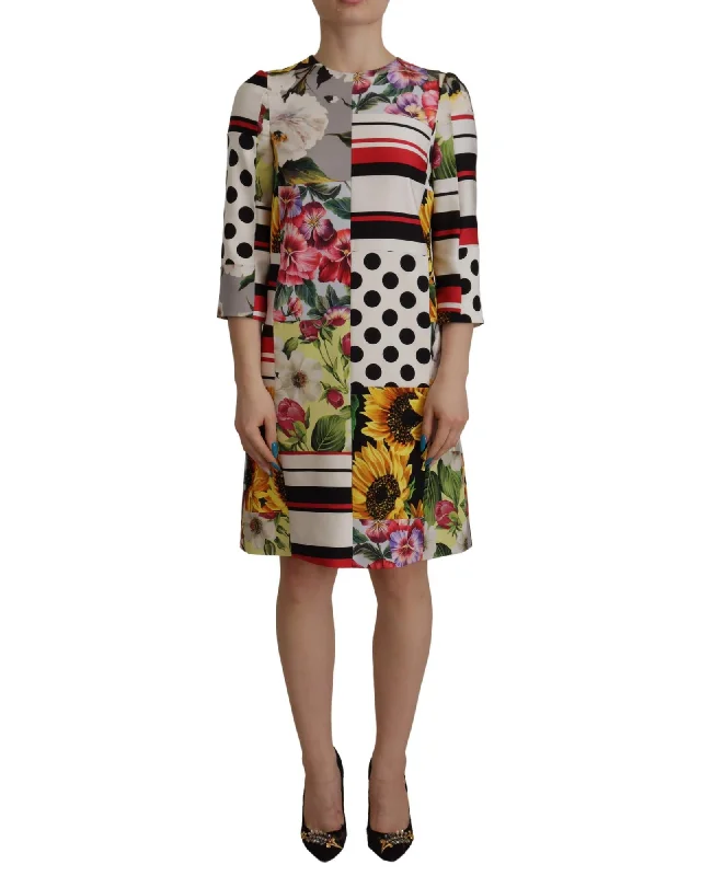 Dolce & Gabbana Floral Patchwork Charmeuse Sheath Dress