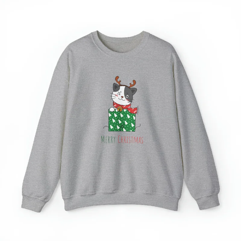 Gift Wrapped Cat Crewneck Sweatshirt Hoodie with Fur Luxurious Winter