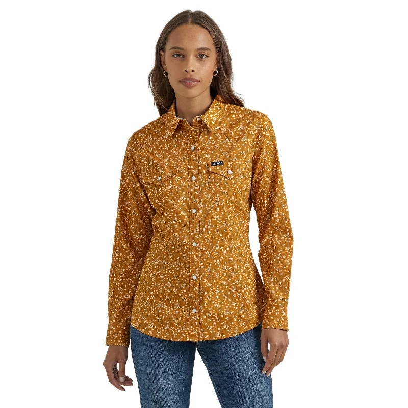 Wrangler Ladies Orange Western Snap Dress Shirt 112353165
