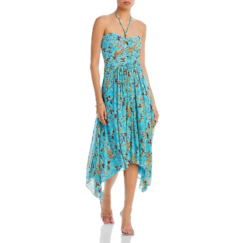 Womens Handkerchief Hem Midi Halter Dress