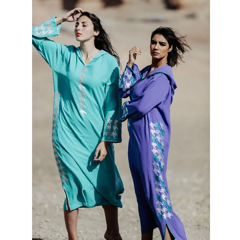 Silver and Aqua Djellaba Moroccan Dress