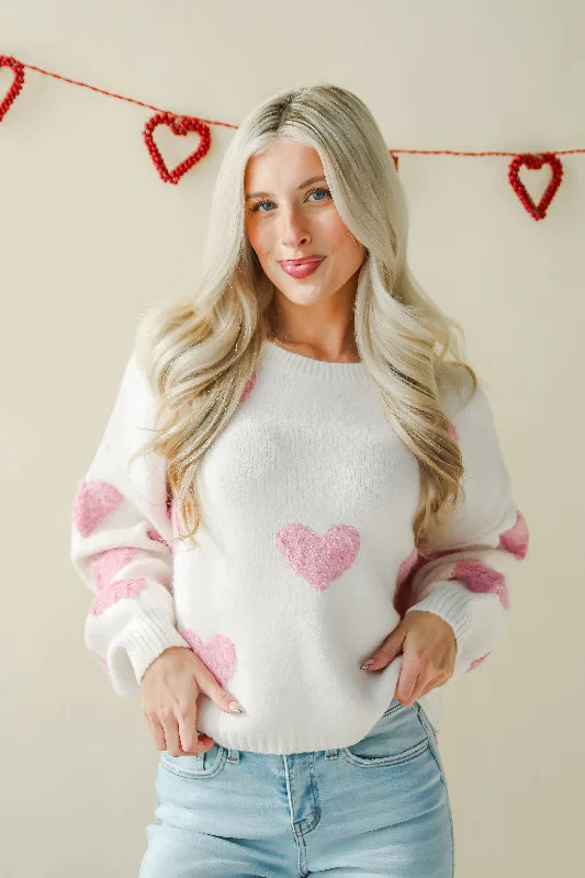 FINAL SALE - Serene Sweetness Ivory Heart Sweater Long Sweater Short Sweater Cropped Sweater