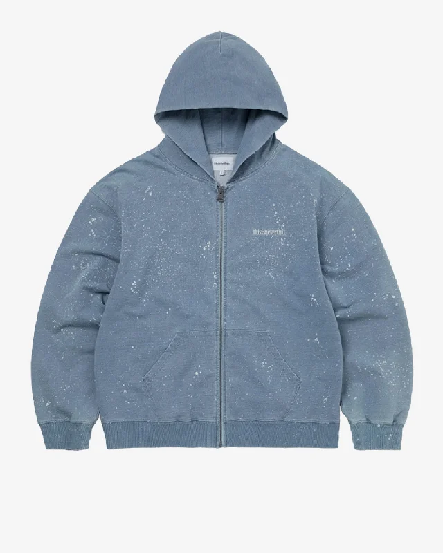 Indigo Dyed Zip Uy Hoodie Washed Blue Hoodie with Ribbed Hem Stretchable Secure