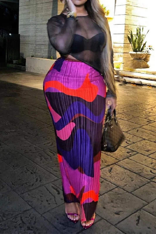 storexq Graphic Print Classic Ribbed Skirt elastic waist skirt