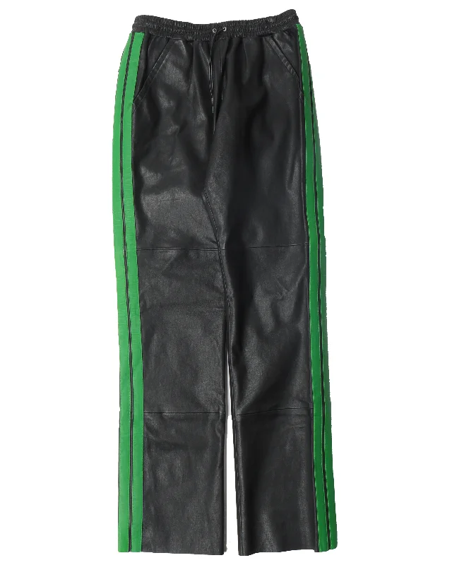Sample Striped Leather Pants Elegant High-Waist Pants