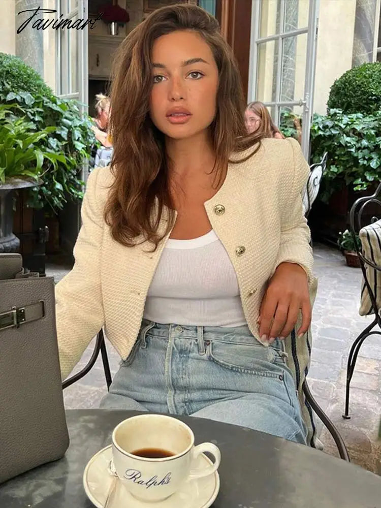 Tavimart Spring  Fashion Women Single Breasted Tweed Blazer Coat Female Vintage Female Long Sleeve Blazers Jacket Outerwear Outfit Rayon Jacket Velvet Jacket Corduroy Jacket