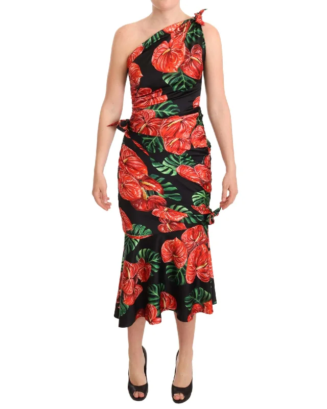 Dolce & Gabbana  Floral Print One Shoulder Fitted Dress