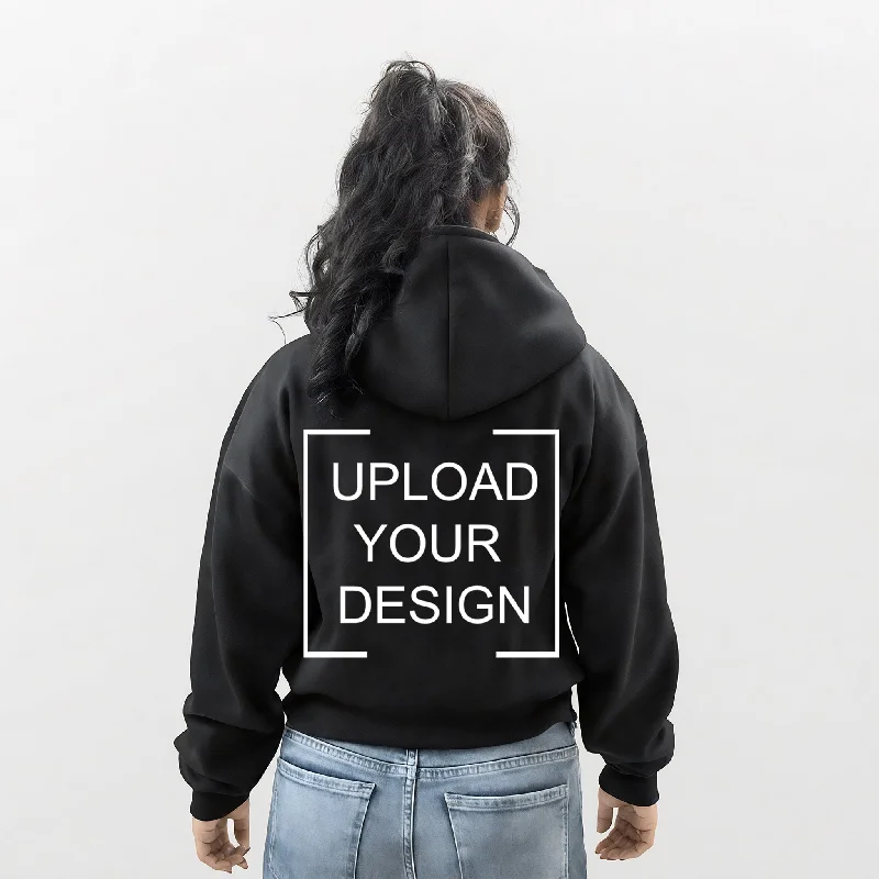Custom Print - Women Hoodie - Black Hoodie with Velcro Closure Adjustable Secure