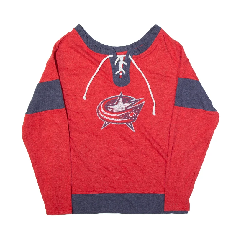 NHL Columbus Blue Jackets USA Tie Up Sweatshirt Red Womens S Boat Neck Shawl Collar Notched Collar