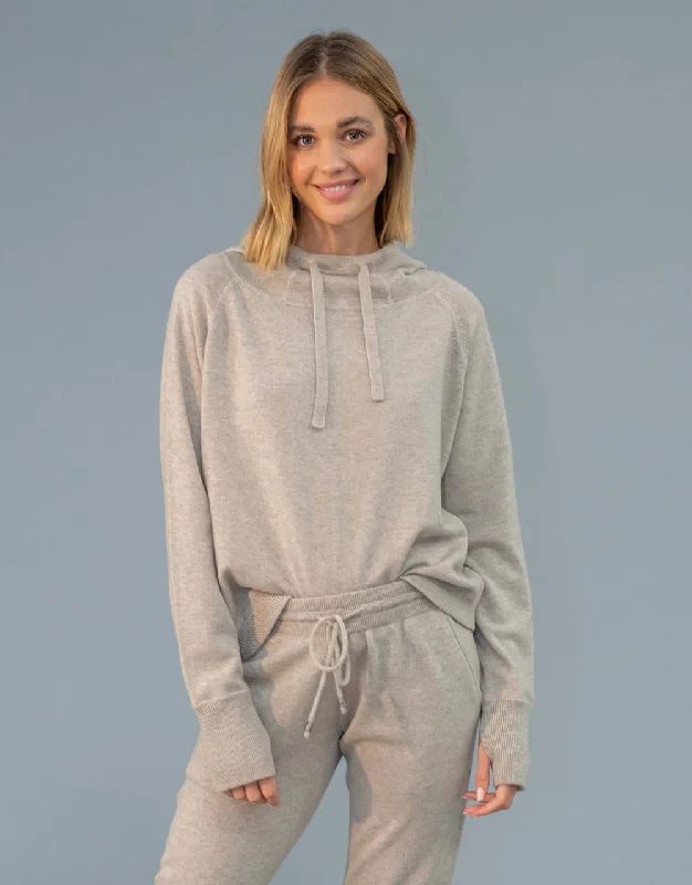 Un-Dyed Cashmere Hoodie in Stone Hoodie with Hem Ribbing Snug Secure