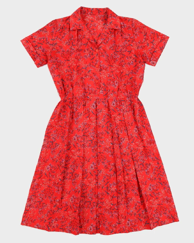 1990s Red Patterned Tea Dress - M