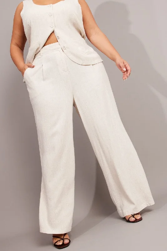 Beige Wide Leg Pants High Rise Formal Dress Pants