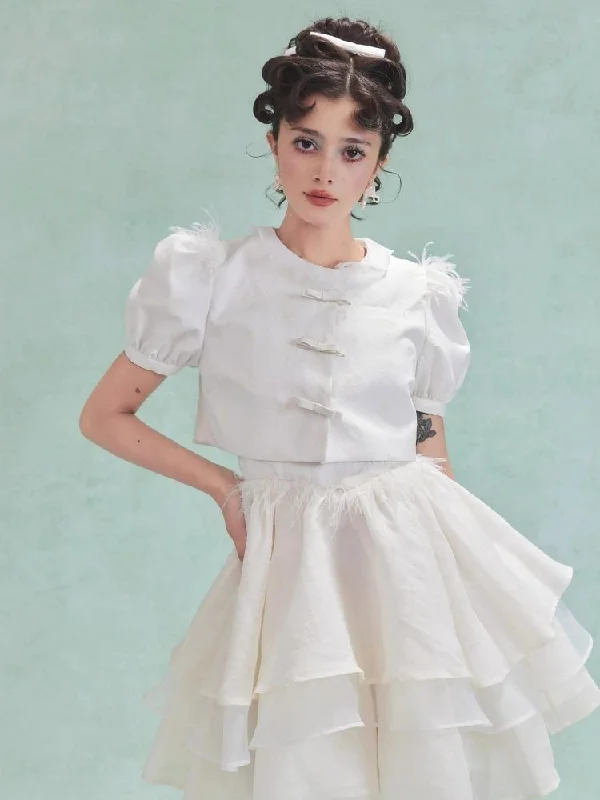 Feather Sandwich Girl Puffy Halter Dress Set【s0000006969】 Tunics Ceremony elegant