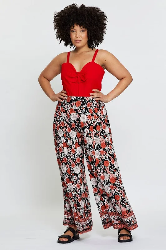 Boho Print Wide Leg Pants High Rise Comfy Athletic Pants
