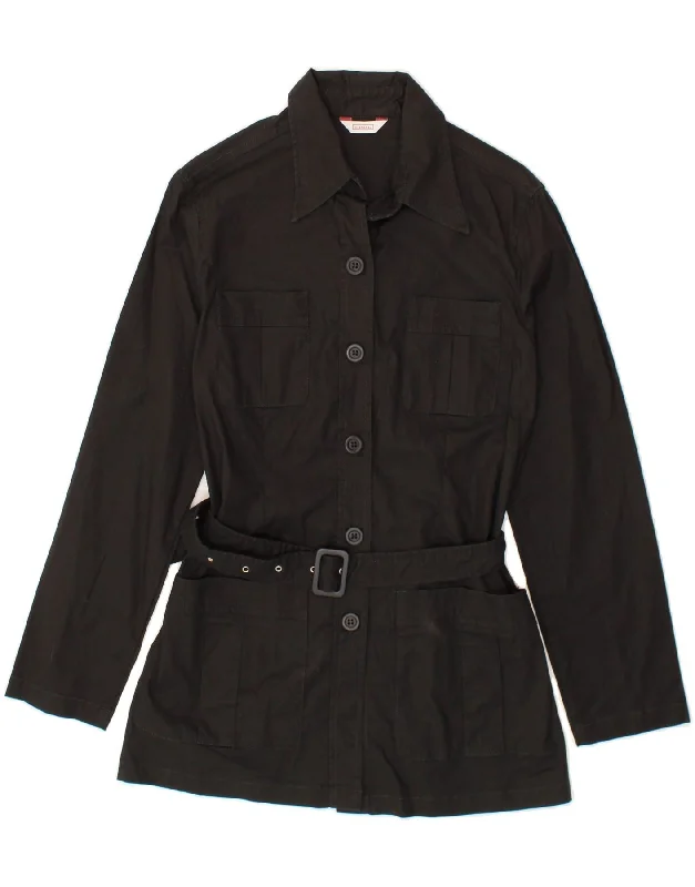 STEFANEL Womens Utility Jacket UK 12 Medium Black Cotton Wool Jacket Cashmere Jacket Tweed Jacket