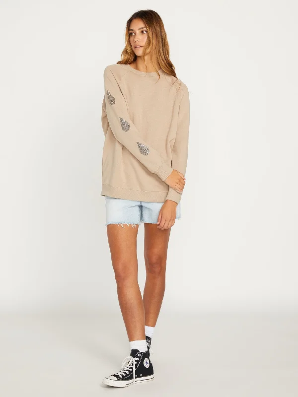 Stone Magic Boyfriend Crew Sweatshirt - Taupe Hoodie with Hem Fringe Bohemian Relaxed Stone Magic Boyfriend Crew Sweatshirt - Taupe Hoodie with Hem Fringe Bohemian Relaxed