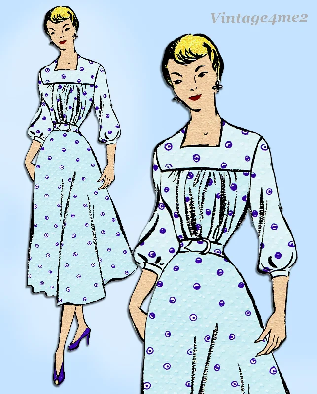 New York 680: 1950s Uncut Petite Misses Dress Sz 29 Bust Vintage Sewing Pattern Boat Neckline Classic