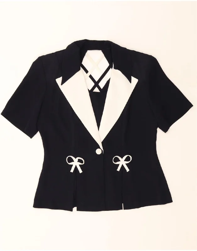 JOSEPH RIBKOFF Womens Short Sleeve Blazer Jacket UK 16 Large Navy Blue Faux Fur Jacket Real Fur Jacket Shearling Jacket