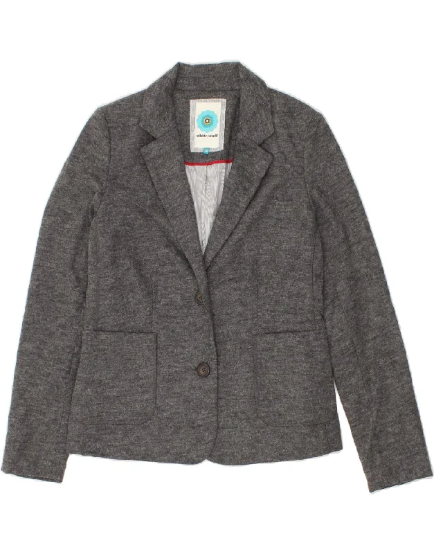 WHITE STUFF Womens 2 Button Blazer Jacket UK 12 Medium  Grey Polyester Belted Jacket Elasticated Jacket Padded Jacket