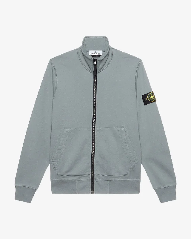 Cotton Fleece Hooded Full Zip Sweatshirt Green Gray Hoodie with Color Block Contrast Stylish