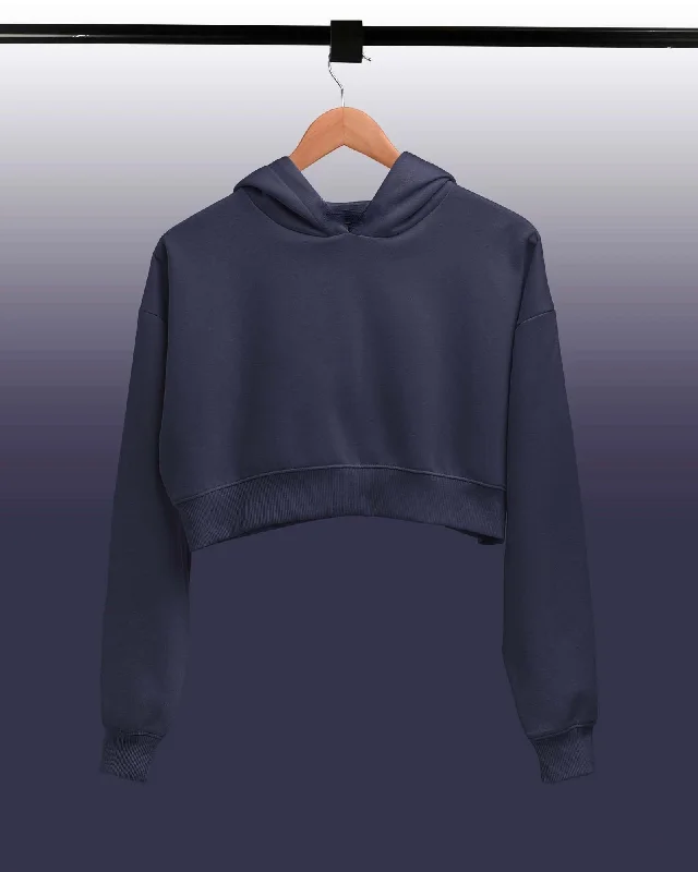 Drop Shoulder Crop Hoodie: Midnight Navy Hoodie with Elastic Waist Stretchable Comfortable Drop Shoulder Crop Hoodie: Midnight Navy Hoodie with Elastic Waist Stretchable Comfortable