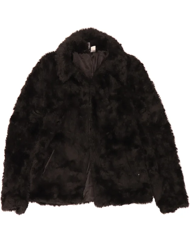 H&M Womens Faux Fur Jacket UK 10 Small  Black Fleece Jacket Down Jacket Feather Jacket