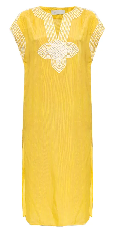 Tory Burch Women's Viscose Silk Tunic Dress, Yellow Stripe