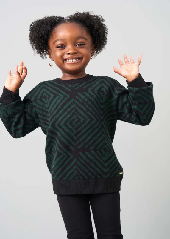 Oma Kids Unisex African Print Sweater (Malachite Diamond Adire) Stylish Fashionable Trendy