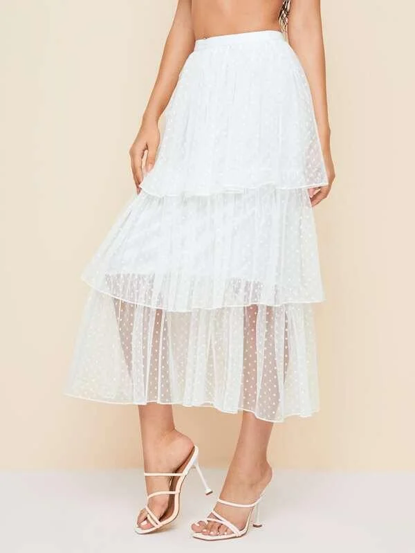 Swiss Dot Layered Ruffle Mesh Skirt boho skirt vibe