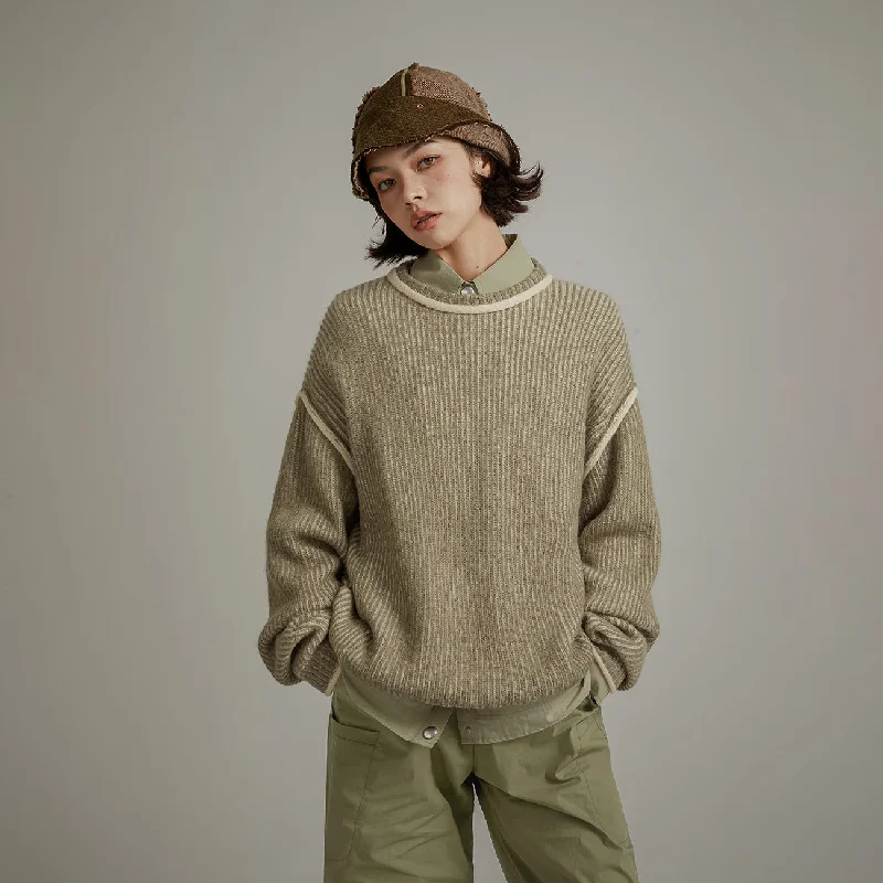 Line Color Combination Loose Knit Sweater Houndstooth Herringbone Solid