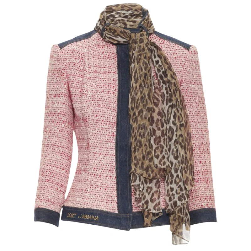 Dolce & Gabbana tweed denim trimmed leopard scarf jacket Striped Jacket Polka Dot Jacket Floral Jacket Dolce & Gabbana tweed denim trimmed leopard scarf jacket Striped Jacket Polka Dot Jacket Floral Jacket