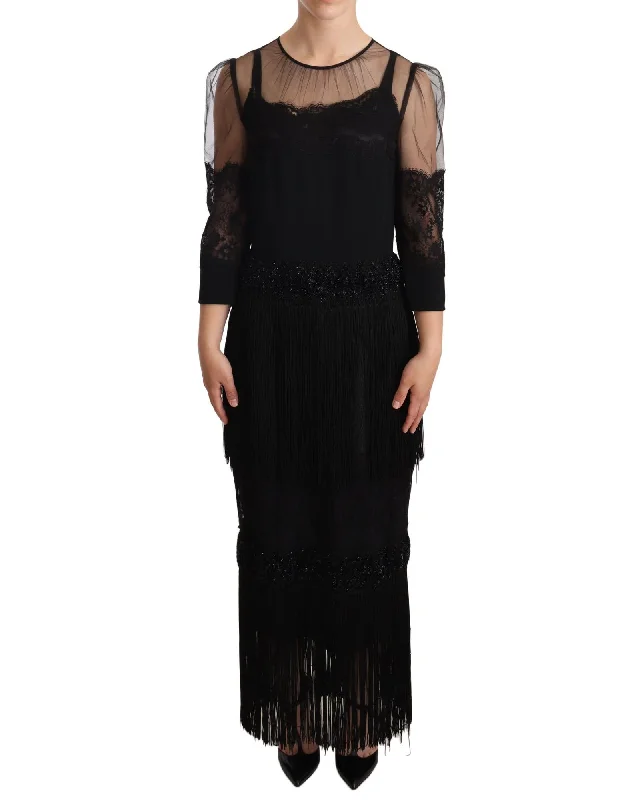 Dolce & Gabbana  Black Fringed Lace Dress