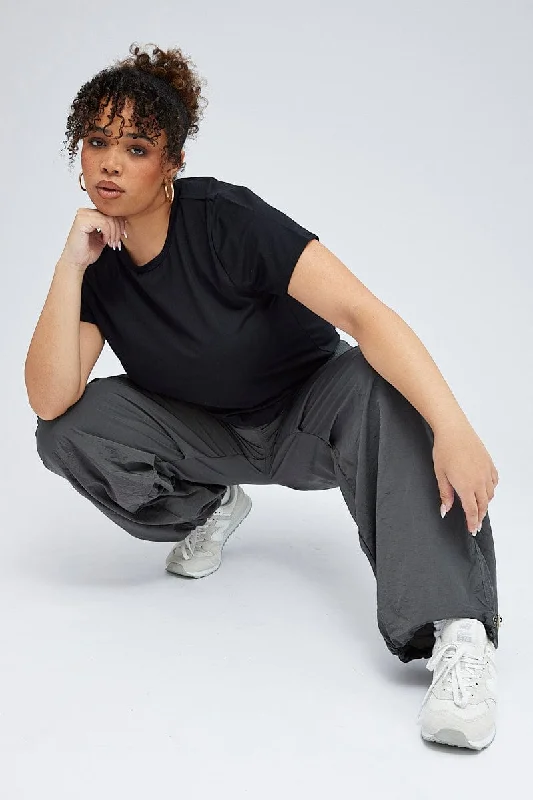 Grey Parachute Cargo Pants Wide-Legged Palazzos