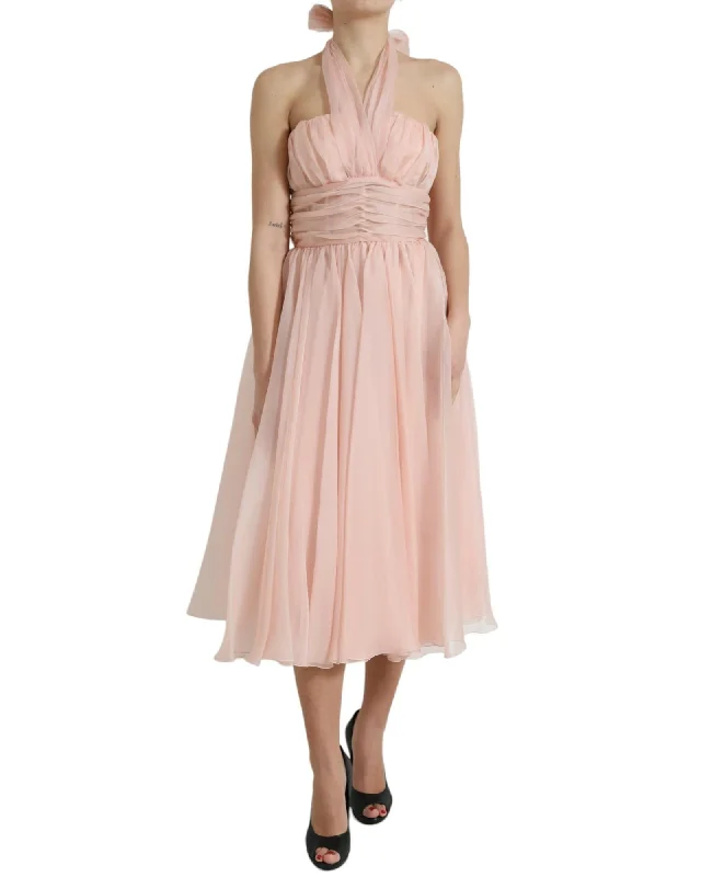 Dolce & Gabbana  Women's Pink Silk Chiffon Halter Dress