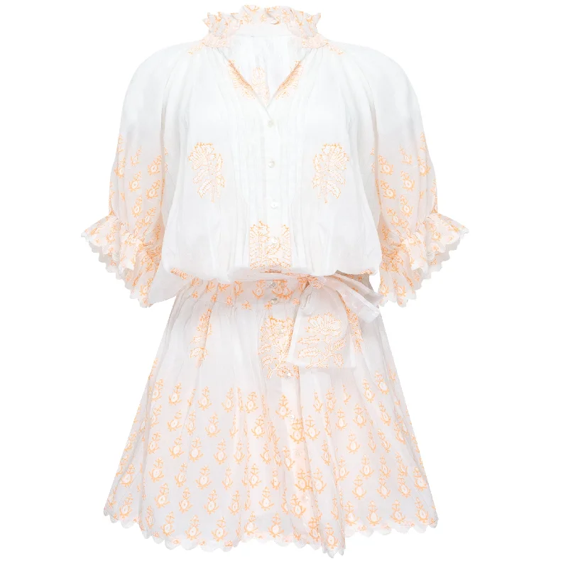 Blouson Dress: Rose & Ric Rac Trim with Neon Orange Slip