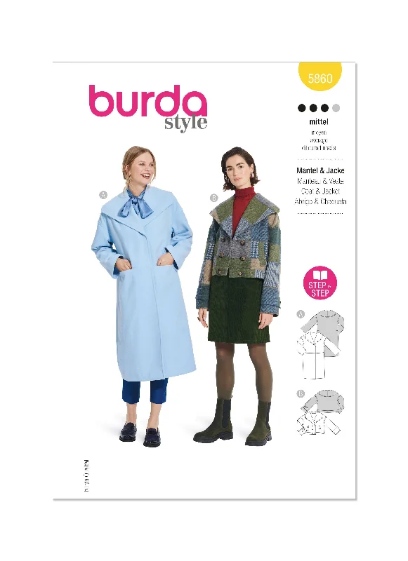 Burda Pattern 5860 Misses' Jacket Snapped Jacket Toggled Jacket Drawstring Jacket