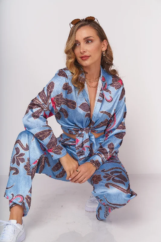 Floral Print Top and Pants Set Chic Slim Fit Pants