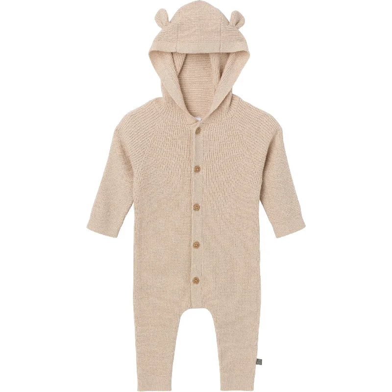 Baby Neutral Beige Hooded Sweater Romper Silk Blend Satin Velvet