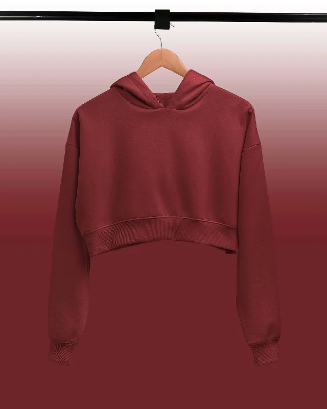 Drop Shoulder Crop Hoodie: Crimson Hoodie with Snap Buttons Easy Quick
