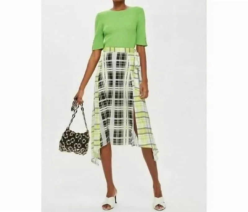 Asymmetrical Plaid Midi Skirt In Multicolor denim skirt durable