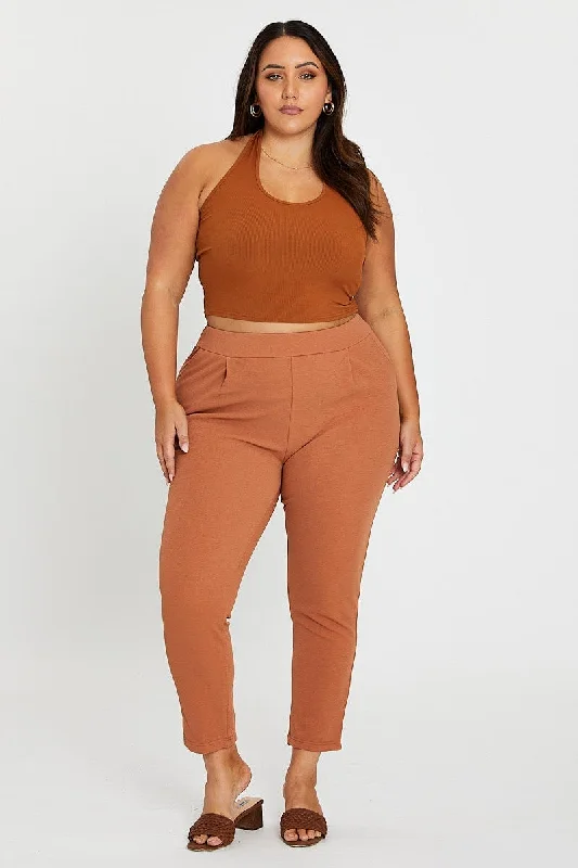 Beige Mid Rise Beige Slim Pants Elegant Silk Pants