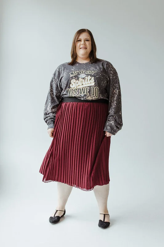 PLEATED MIDI LENGTH CHIFFON SKIRT IN BURGUNDY lace skirt feminine