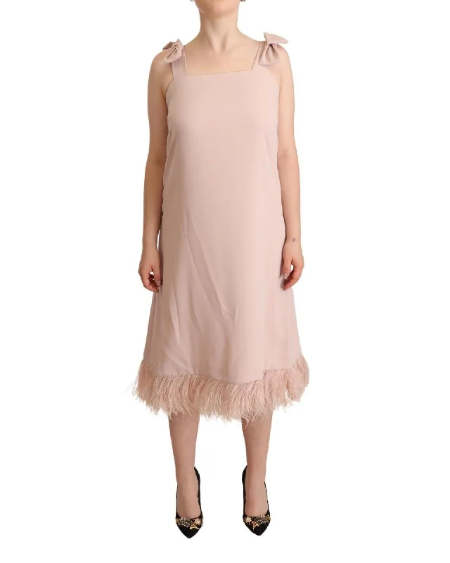 P.A.R.O.S.H. Gorgeous Sleeveless Midi Feather Shift Dress