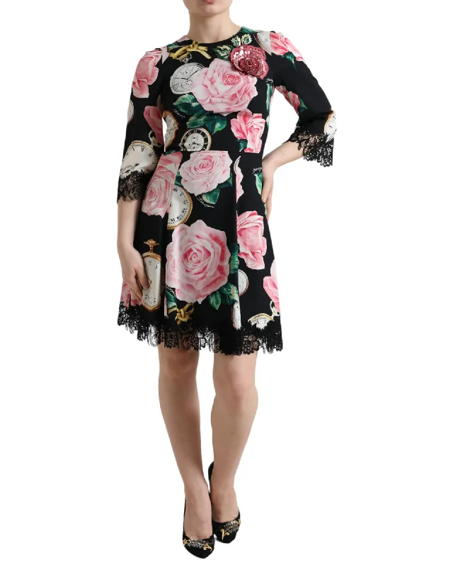 Dolce & Gabbana  Rose and Watch Print Silk Dress