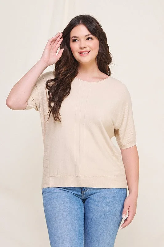 Mixed Texture Dolman Sweater (Plus) Tailored Straight A-Line