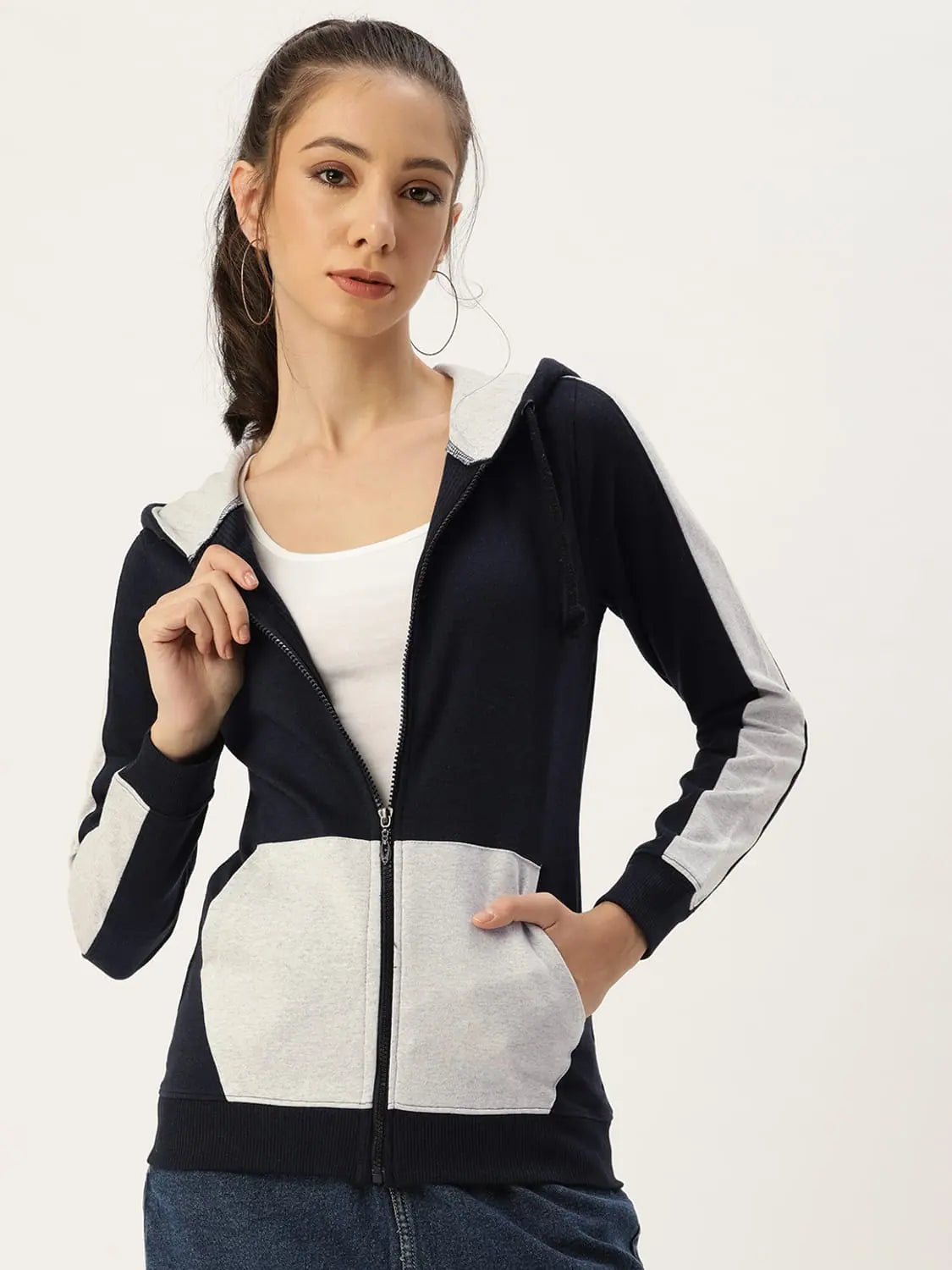 Women Solid Navy Full Sleeve Jacket Denim Jacket Leather Jacket Suede Jacket
